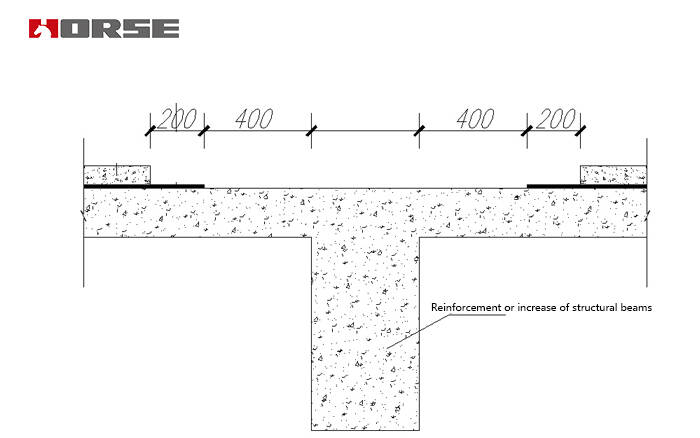 Section thickening of the top section of the beam