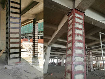 Strengthening of concrete column with adhesively bonded steel plate